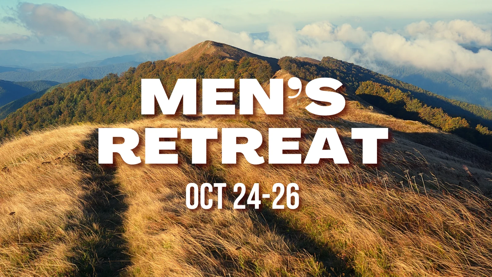 Church announcement event graphic displayed on a Tent Apps church website homepage — Men's Retreat Oct 24-26