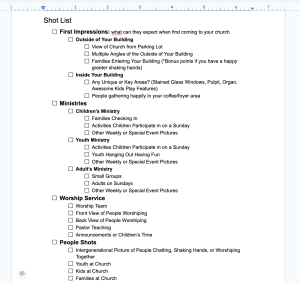 Church Website Photography Shot List